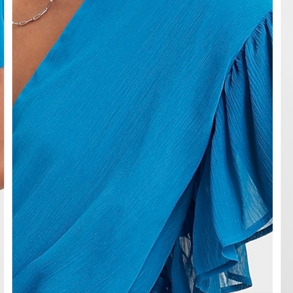 EXPRESS Wrap Front Ruffle Sleeve Top for Women, Size XS, in Color Blue, NEW - Picture 3 of 3